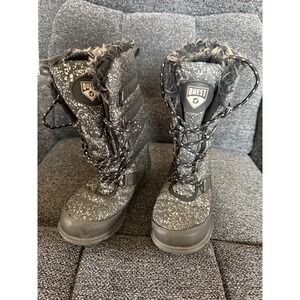 Quest Kids Winter Snow Boots Black White Speckled Fur Lined‎ Lace Up Size 3